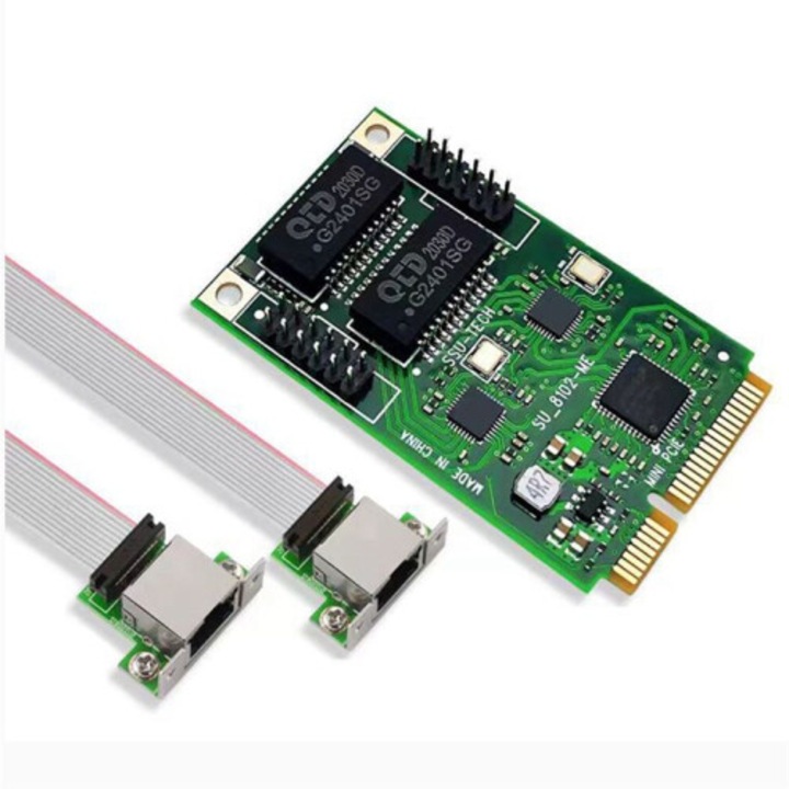 Мрежова карта/адаптер PCI-E 2 порта Gigabit 10/100/1000 Mbps, RJ45, за компютър, зелен, 1 бр