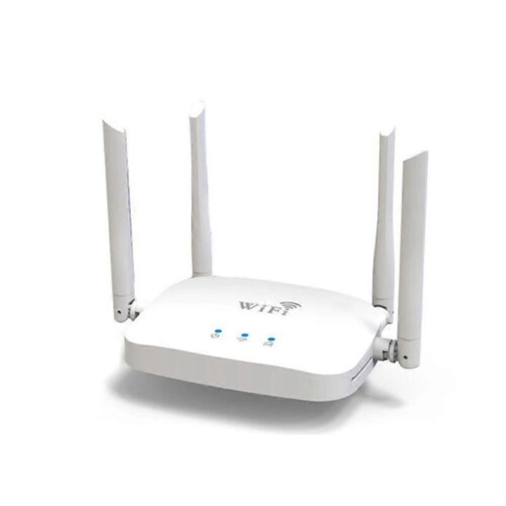 Router WiFi4 300Mbps, vezeték nélküli modem, 4 antennával, WAN/LAN port, IEEE 802.11a/b/g/n kompatibilis, US dugó, fehér, 1 db