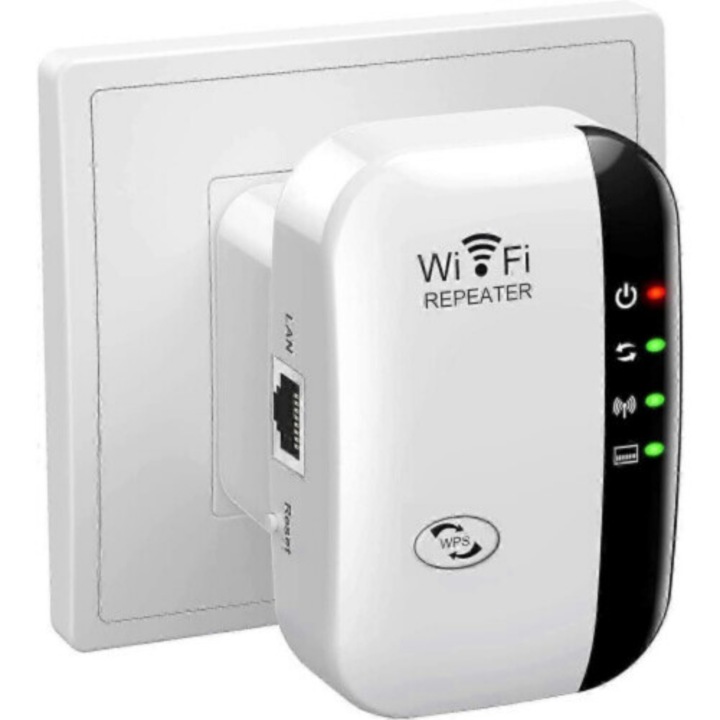 Wi-Fi jelerősítő és extender, gyors jelerősítés, akár 5000 ft² (≈465 m²) lefedettség, 50 eszközzel kompatibilis, Ethernet port, fehér