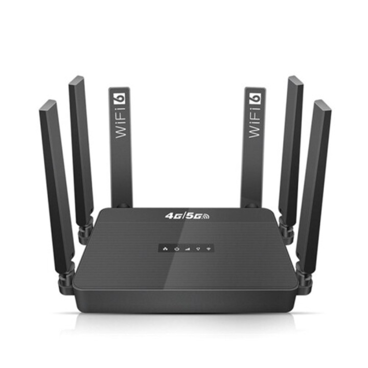 Router WiFi 6 4G/5G LTE, modem mobil cu slot SIM, pentru pana la 32 de utilizatori, compatibil cu benzile B2/B4/B5/B7, Negru