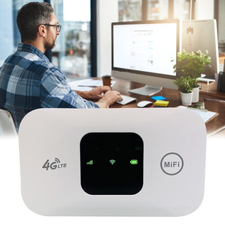 Router hotspot mobil MiFi, 4G LTE, zseb Wi-Fi hozzáférési pont, fehér, 1 db