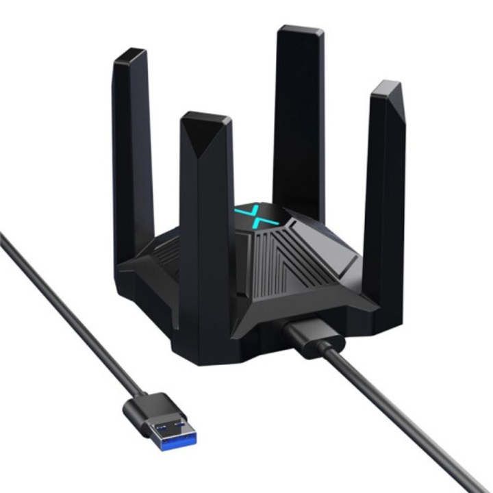Адаптер WiFi USB AX1800M, безжична мрежова карта WiFi 6, USB 3.0, двубандов 2.4/5 GHz, съвместим с Windows 8/10/11, черен, 1 бр