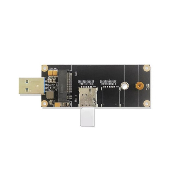 M.2 NGFF EM05/06/12/2020 fejlesztő/adapter kártya, LTE modulokhoz, USB 3.0 porttal és 4G SIM foglalattal, Fekete, 1 db