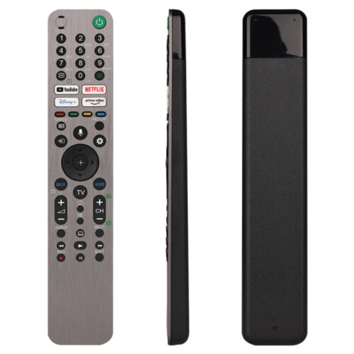 Távirányító, remote kompatibilis RMF-TX520U, TX500P, TX500U, TX621E (Style 4) modellekkel, hangvezérléssel és dedikált Netflix/YouTube/Prime Video/Disney+ gombokkal, szürke/fekete, 1 db