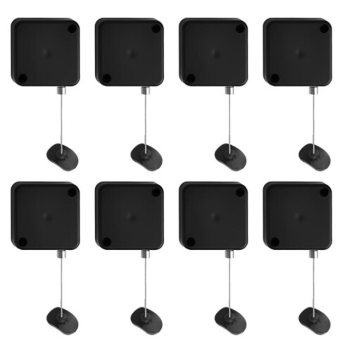 Cleme pentru telecomanda / suport telecomanda cu cablu retractabil, blocare de siguranta, curea reglabila, negru, 8 bucati