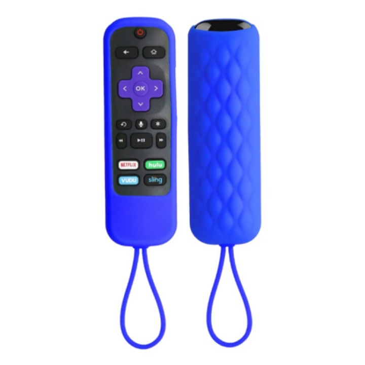 Husa telecomanda din silicon compatibila cu TCL Roku 3600R/3900/Voice Rcal7R, antialunecare, cu snur, bleumarin, 2 bucati