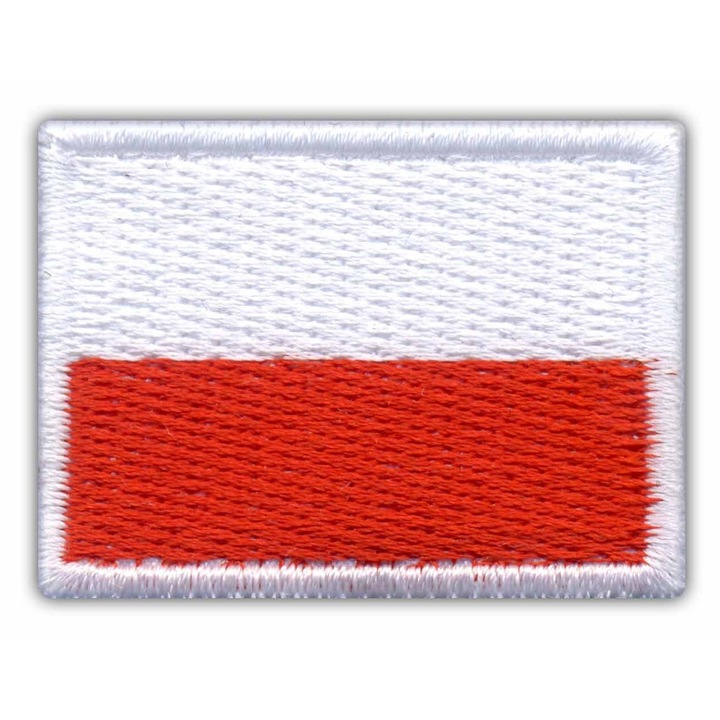Hímzett textil jelvény/folt erős mágneses hátlappal és hot cut szegéllyel, Lengyelország zászlaja, fehér/piros, 3 x 4 cm