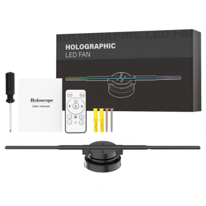 3D LED ventilátor típusú holografikus projektor 352LED, Holografikus lejátszó videó megjelenítéshez üzletben/bárban/partin, WiFi, EU csatlakozó, Fekete, 1 db