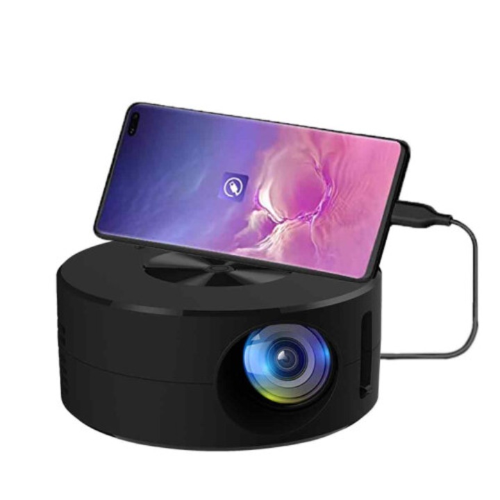 Mini házimozi projektor, hordozható mini projektor, Full HD 1080p felbontás, optikai kalibrálás és beépített lencsék, fekete, 1 db