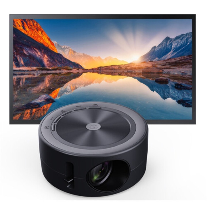 Mini hordozható Full HD projektor távirányítóval, USB, Fekete, 1 db