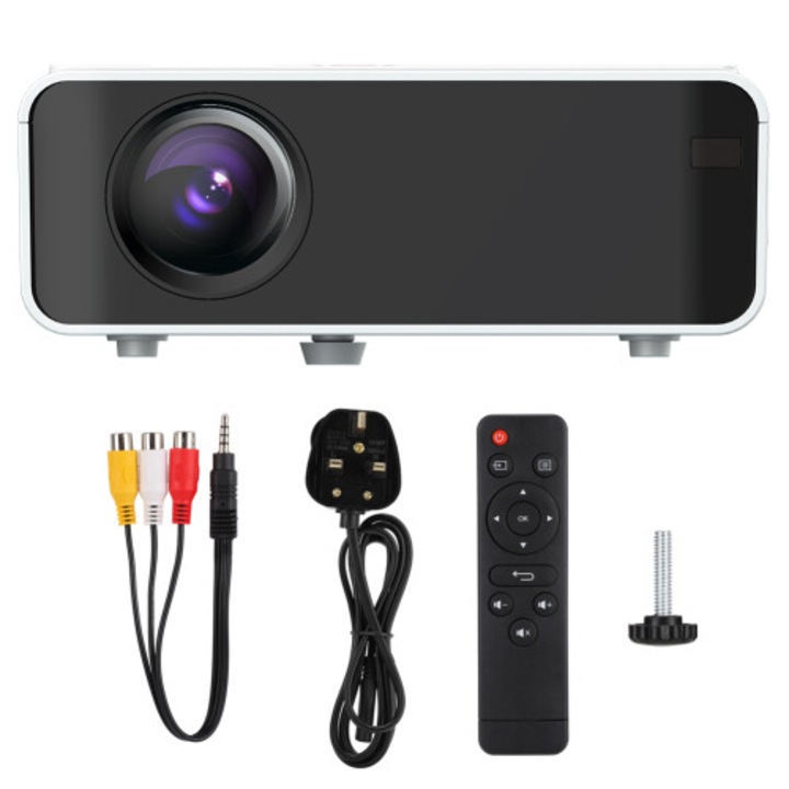 Портативен мини видеопроектор Full HD 1080p безжичен Bluetooth HDMI черен