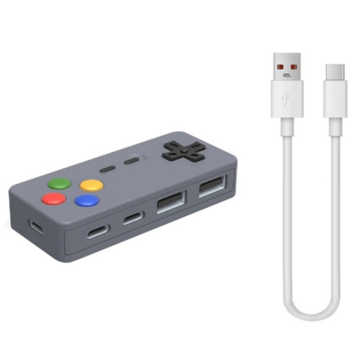 Hordozható 4 az 1-ben hub, 2 Type-C, 2 USB, fekete