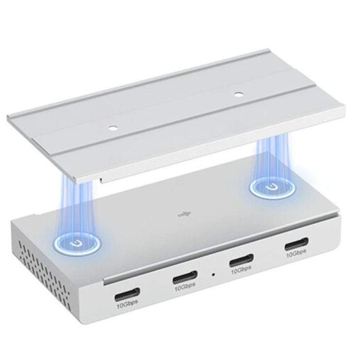 Mágneses USB-C hub, 4 db USB 3.2 Gen2 port, 10 Gbps adatátvitelhez, Alumínium, Ezüst, 1 db