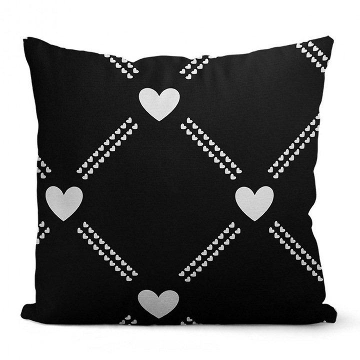 DOMAREX Cupid párnahuzat, 100% poliészter mikroszálas, cipzárral, 240 g/m2 grammsúly, OEKO-TEX minősítés, Fekete/Fehér, 40x40 cm, 1 db