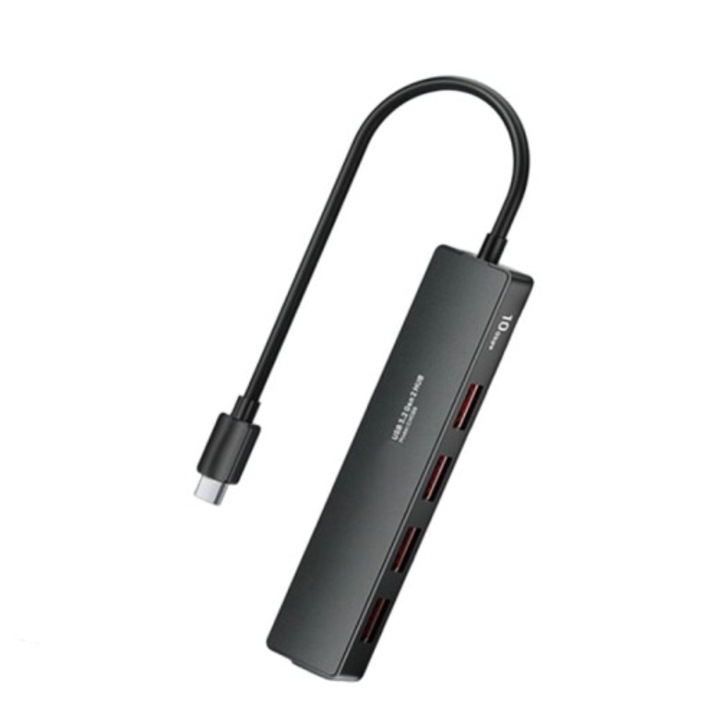 USB C 3.2 elosztó, 4 portos, 10Gbps, fekete