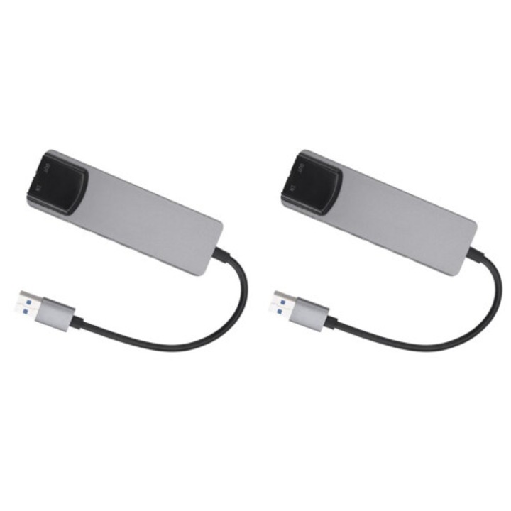 2 darabos szett, külső USB 5.1 hangkártya, 6 az 1-ben multifunkcionális audio konverter, laptop kompatibilis, alumínium ház, ezüst
