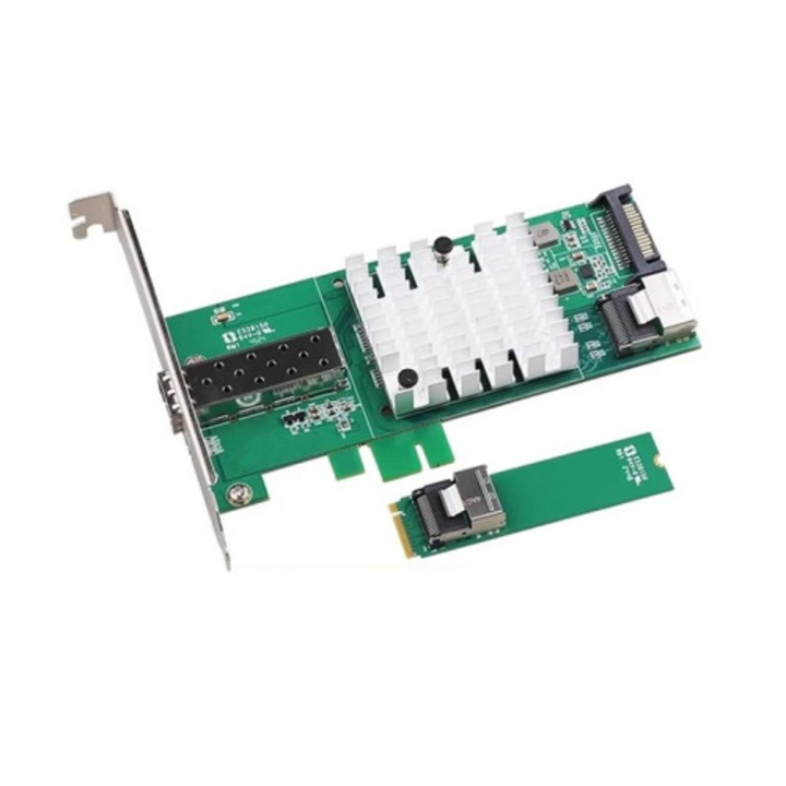 10Gb 82599EN hálózati kártya PCI-E X1/X4/X8/X16 kompatibilis, M.2 adapter, SFP+ 10Gb/s optikai szálas port, zöld, 1 db