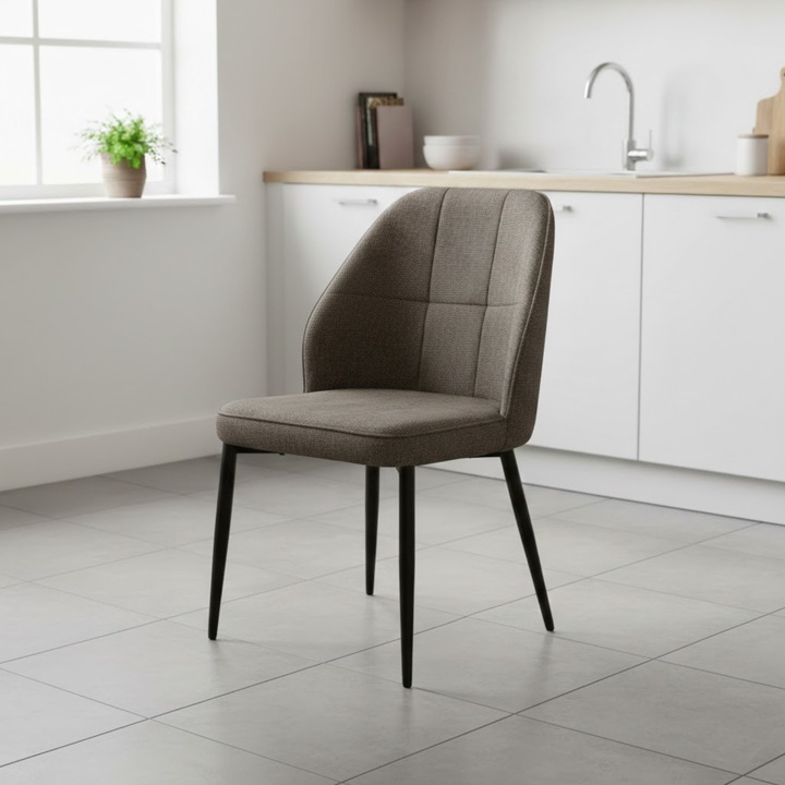 Scaun Tapitat Baby Face cu Cadru Metalic, Ideal pentru Living si Bucatarie, Capucino