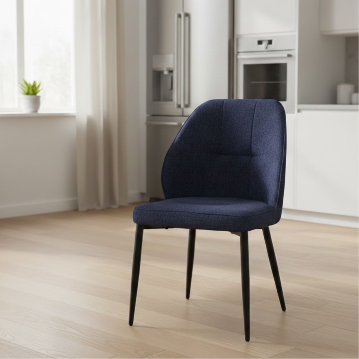 Scaun Tapitat Baby Face cu Cadru Metalic, Ideal pentru Living si Bucatarie, Albastru