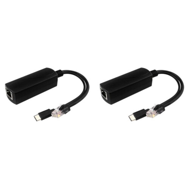 2 darabos készlet, PoE elosztó Raspberry Pi 5-höz, 5V 4A, Type-C, Gigabit Ethernet, Fekete