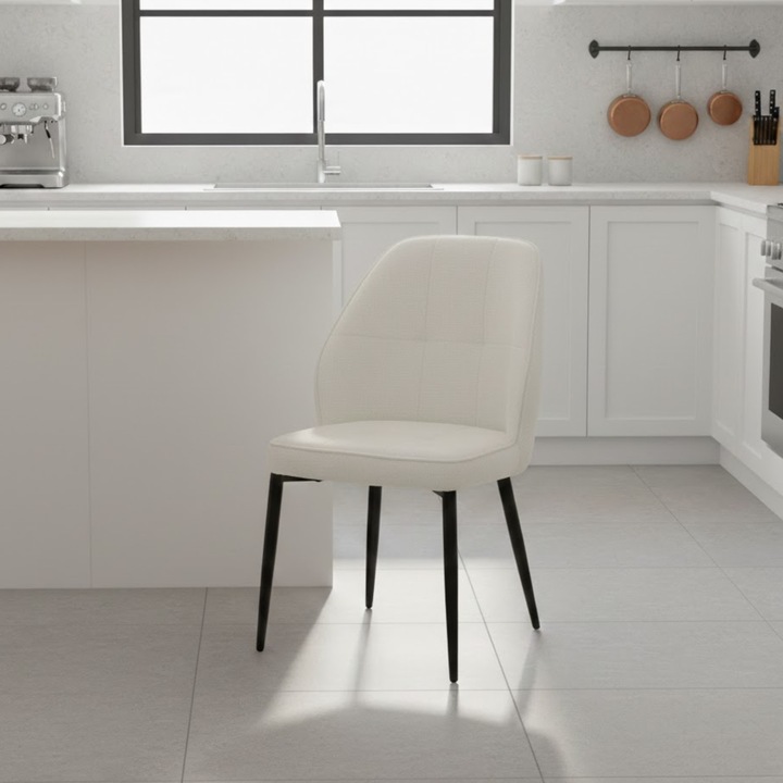 Scaun Tapitat Baby Face cu Cadru Metalic, Ideal pentru Living si Bucatarie, Crem