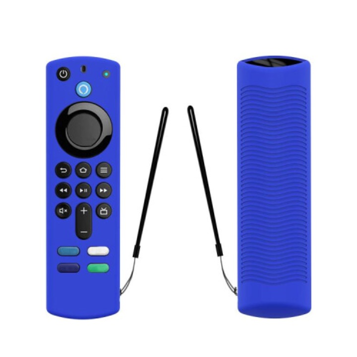 Husa de protectie din silicon pentru telecomanda Amazon Alexa 3, antisoc, anti-alunecare, cu snur, albastru