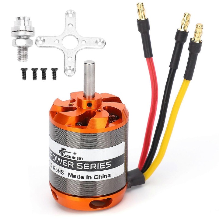 Motor brushless (kefe nélküli motor) RC repülőhöz D3548-4 1100KV, külső rotoros, fém, 35 x 48 mm, narancssárga/ezüst, 1 db