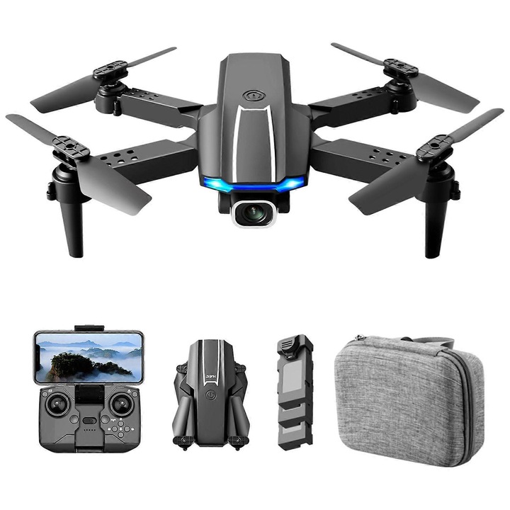 RC mini drón quadcopter 4K kettős kamerával, összecsukható, gesztusvezérléssel és útvonalrepüléssel, fekete, 1 db