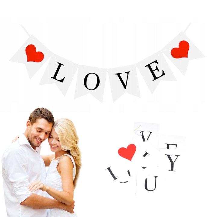 Декоративна гирлянда LOVE от хартия, с текст 'LOVE' и връв за монтаж, за многократна употреба, 16x12 см, Многоцветна, 1 бр