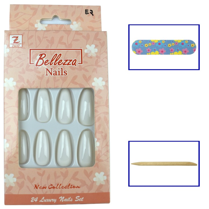 Set unghii false Bellezza Nails Ballerina lucioase, oval, 24 buc, 2.5cm