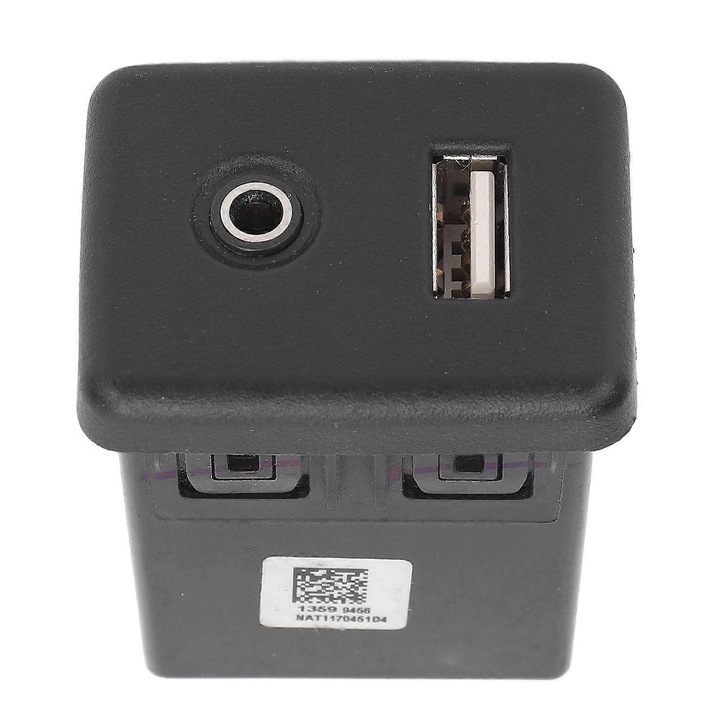 Soclu AUX USB 13599456, compatibil cu Malibu EG3 2012-2018, Insignia A, Astra K, Verano, Regal, Envision, din ABS, performanta stabila, negru, 1 buc