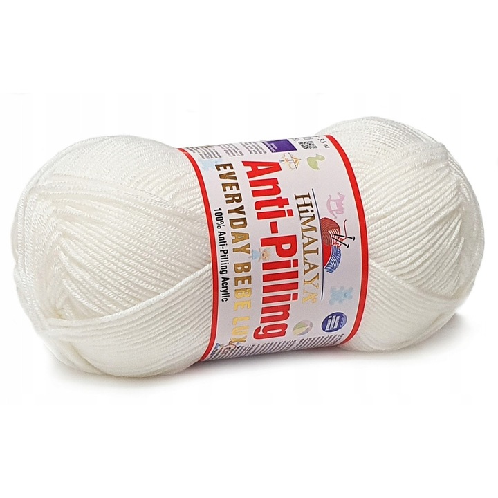 Himalaya Everyday Bebe Lux kötőfonal, anti-pilling, 100% akril, puha babáknak, Fehér, 100 g - 250 m