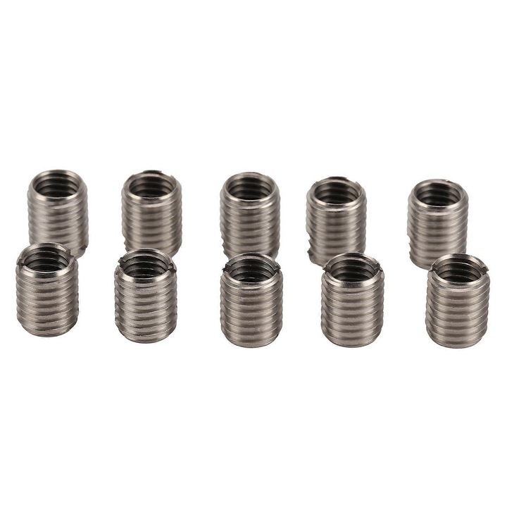 10 db menetes szűkítő betét készlet, M10x1.5 (anya) M12x1.75 (apa) méretre, 303 rozsdamentes acél, alsó furattal és bevágással, 15mm hosszúság, Ezüst