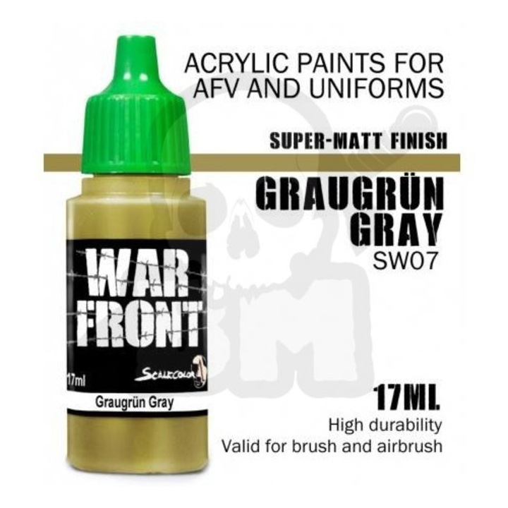 Scale75 WarFront SW07 akrilfesték, modellezéshez, szuper-matt felület, airbrush-hoz és ecsethez, Graugrun szürke, 17ml