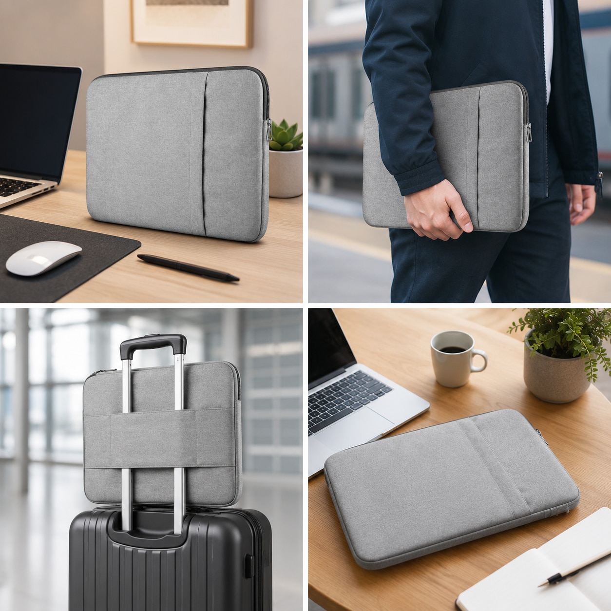 Husa laptop universala, compatibila 15.6 inch, buzunar lateral, inchidere cu fermoar, 40 x 30 x 2 cm, material textil, gri