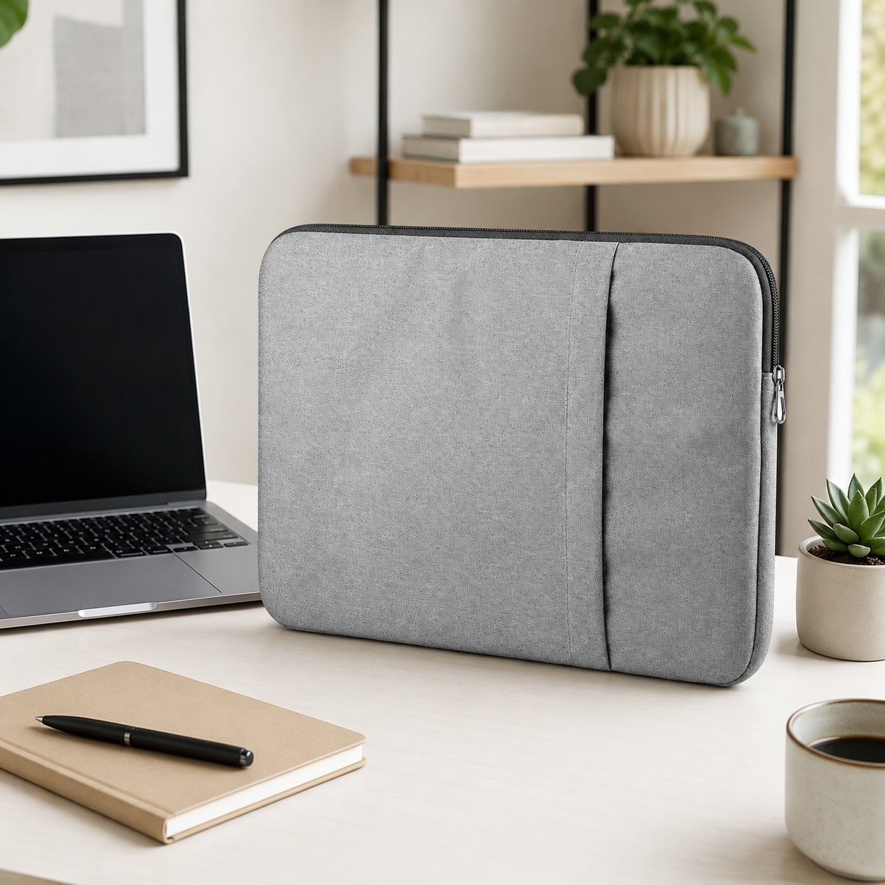 Husa laptop universala, compatibila 15.6 inch, buzunar lateral, inchidere cu fermoar, 40 x 30 x 2 cm, material textil, gri