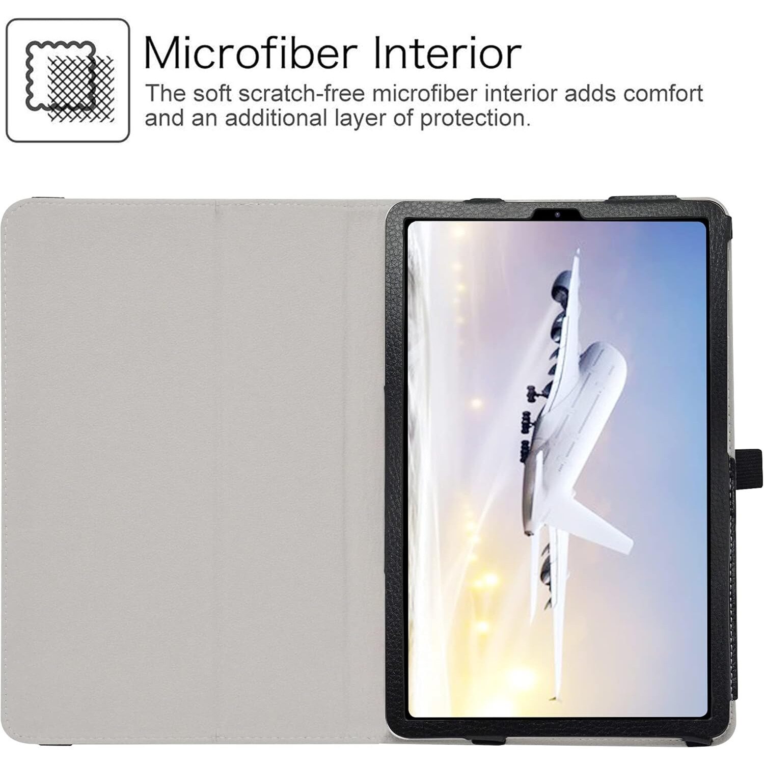 Husa etui tableta compatibila cu Alldocube iPlay 40 10.4, din piele ecologica, cu clapeta de inchidere si curea elastica, suport stand, Negru, 1 buc