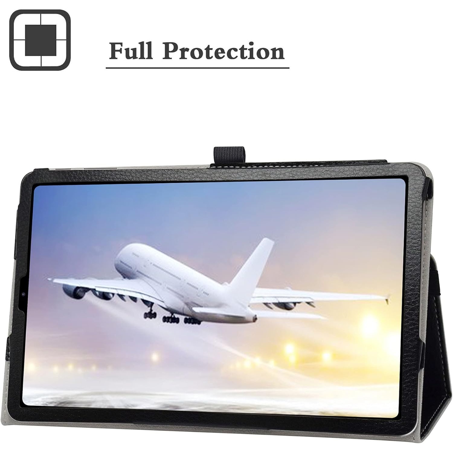 Husa etui tableta compatibila cu Alldocube iPlay 40 10.4, din piele ecologica, cu clapeta de inchidere si curea elastica, suport stand, Negru, 1 buc