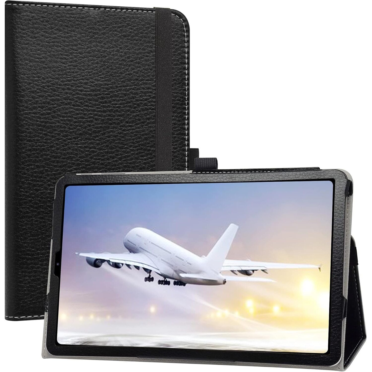 Husa etui tableta compatibila cu Alldocube iPlay 40 10.4, din piele ecologica, cu clapeta de inchidere si curea elastica, suport stand, Negru, 1 buc