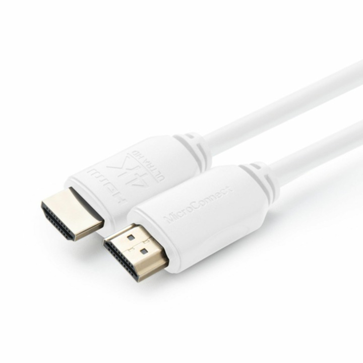 Cablu HDMI MicroConnect MC-HDM19190.5V2.0WH, versiune HDMI 2.0, 18 Gbit/s, compatibil 3D si ARC, contacte placate cu aur, alb, 0,5 m