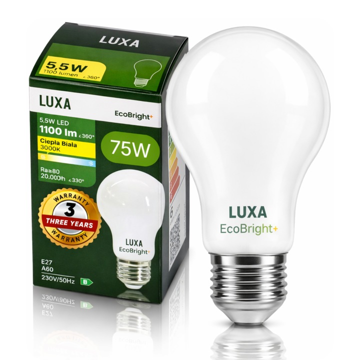 Bec LED LUXA A60 5,5W 3000K E27 108x60mm