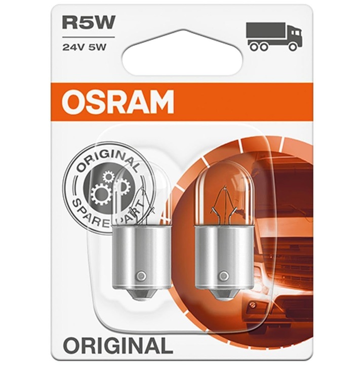 Автомобилна крушка / лампа OSRAM R5W 5627-02B, 24V, 5W, прозрачна, 2 броя