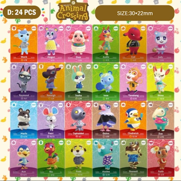 Amiibo карти Animal Crossing Серия 5, пластмасови с NFC таг, мини 30x22 мм и стандартни 86x54 мм, съвместими със Switch/Lite/Wii U/New 3DS, многоцветни, 24 броя