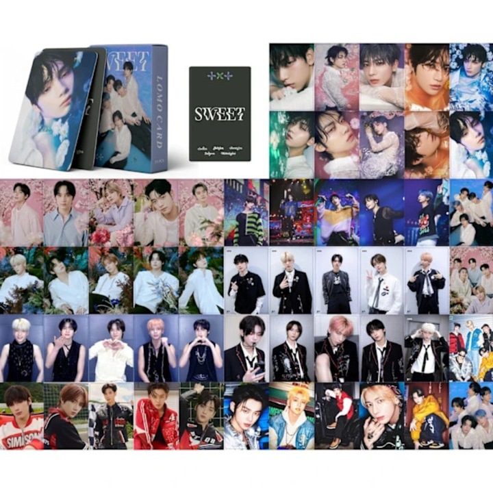 Комплект от 55 броя, K-pop фотокартички Tomorrow X Together TXT Sweet, lomo картички, неповторящи се, сини, 5.5 x 8.5 см