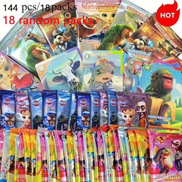 Set pachete carduri Brainrot Rot oficial italian, cu carduri aurii Golden Card Flash, pachete random, Multicolor, 144 buc (18 pachete) / 288 buc (36 pachete)
