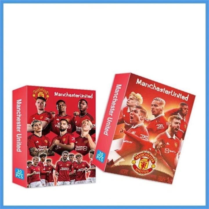 Комплект колекционерски картички Manchester United LOMO, картички с портрети, отборни снимки и моменти от мачове, елегантна кутия за съхранение, червен, 30 бр.