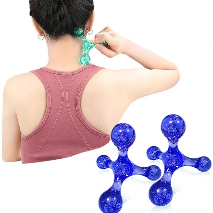 Masajor pentru puncte trigger, masajor manual cu 4 capete pentru eliberare miofasciala, ergonomic, portabil si lavabil, albastru, 2 bucati
