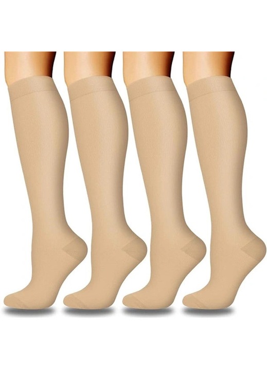 Set 4 sosete compresie femei, lungi, bej, L/XL, elastice