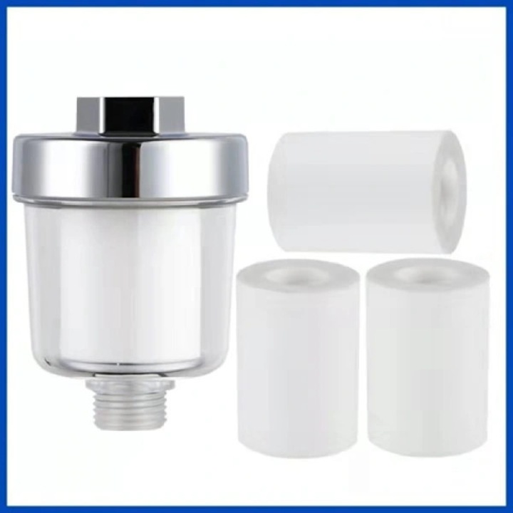 Filtru de dus, filtru de apa pentru dus PC transparent ingrosat, 3 cartuse schimbabile, filtrare multistrat anti-calcar, usor de montat fara unelte, transparent/argintiu, set 1 filtru, 3 cartuse