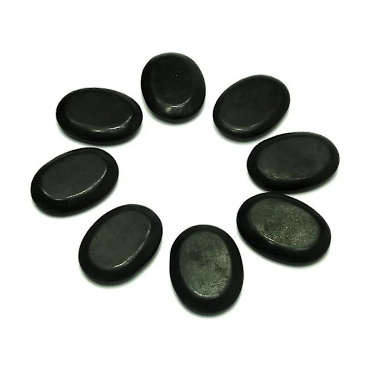Set 8 bucati, pietre de masaj Hot Stones din lava bazalt natural, rezistente la caldura si ergonomice, negru, 3x4 cm